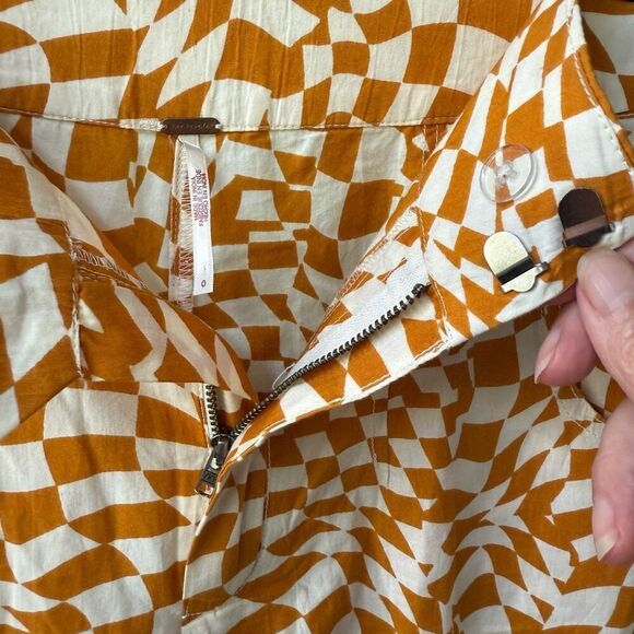 Free People Menorca Mustard Psychedelic Check Wide-Leg Cropped Pants 0 - Picture 7 of 10